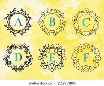 Monogram template with flourishes calligraphic elegant ornament watercolor badge letter vector illustration