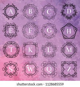 Monogram template with flourishes calligraphic elegant ornament watercolor badge letter vector illustration