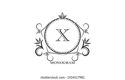 Plantilla de monograma, letra de monograma inicial X. Logo retro para café, bar, restaurante, invitación. Estilo de negocio o marca de empresa.