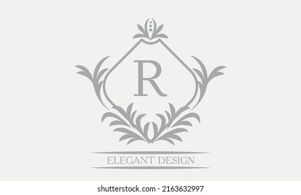 Monogram template with initial R. Logo for cafe, bar, restaurant, invitation. Business style and brand of the company