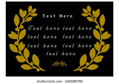 Monogram text, a bouquet of leaves surrounds the text and has a black background