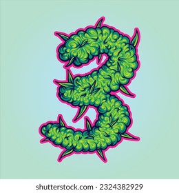 Monogram text number 3 cannabis bud texture illustrations vector illustrations for your work logo, merchandise t-shirt, stickers and label designs, poster, greeting cards advertising business 