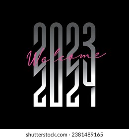 monogram that joins two years 2023-2024 with the word welcome intertwined in the center. Ideal for posters, calendar covers or agendas