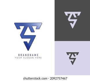 Letra del alfabeto T S del logotipo del triángulo de monograma con color de neón, adecuada para logotipos, títulos y cabeceras