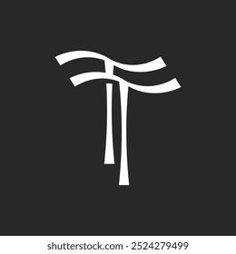 Monogram TT logo initials with curved lines and minimalistic design, two letters T symbol for branding, typography, or identity projects in a sleek and elegant style on a dark background.