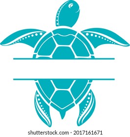 Monogram turtle svg vector Illustration isolated on white background. Sea turtle silhouette cut file. Sea animal svg. Concept undersea world illustration svg