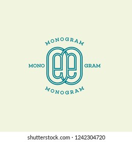 Monogram two letters E in linear style. Vector illustration.