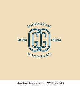 Monogram two letters G in linear style. Vector illustration.