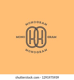 Monogram two letters K in linear style. Vector illustration.