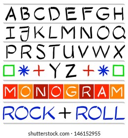 Monogram Typeface handwriting alphabet in capital vector letters