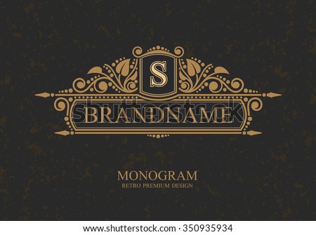 Monogram Typographic Brandname Logo template with flourishes calligraphic elegant ornament elements, Elegant line art logo, Business sign for Royalty, Boutique, Cafe, Hotel, Heraldic