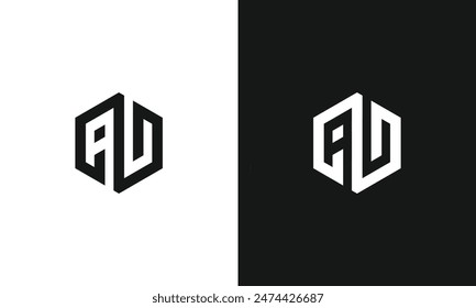 monogram a u au ua j ju hexagon sport gym logo template