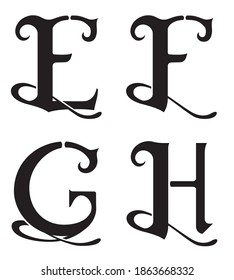 Conjunto de diseño de letras mayúsculas monográficas, E, F, G, H
