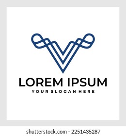 Monogram V letter hipster logo, black and white thin line business card mockup emblem