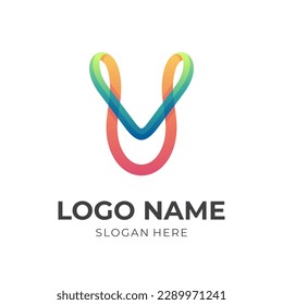 monogramm V-U Logo-Design mit 3D-Orange und grüner Farbe