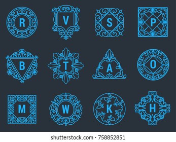 Monogram vector letter emblem logo vintage ornament design sign floral elegant frame decorative personal name branding or wedding icon illustration