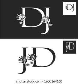Monogram Vintage Nature Initial Letter D, J, DJ, JD logo icon vector  design concept.