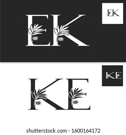 Monogram Vintage Nature Initial Letter E, K, EK, KE logo icon vector  design concept.