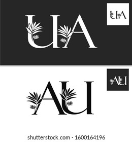 Monogram Vintage Nature Initial Letter U, A, UA, AU logo icon vector  design concept.