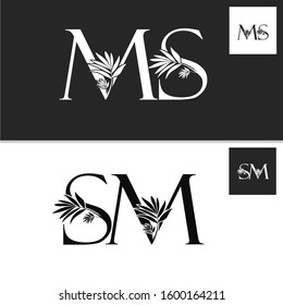 Monogram Vintage Nature Initial Letter M, S, MS, SM logo icon vector  design concept.