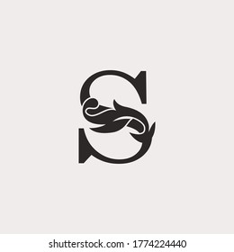 Monogram Vintage Ornate Leaf S Letter Initial Logo Icon Template Design Luxury Style Concept.