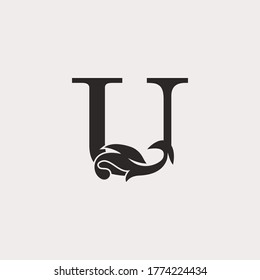 Monogram Vintage Ornate Leaf U Letter Initial Logo Icon Template Design Luxury Style Concept.