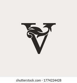 Monogram Vintage Ornate Leaf V Letter Initial Logo Icon Template Design Luxury Style Concept.