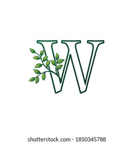 Monograma W Letra Concepto de logotipo Naturaleza Verde Diseño de vectores de hoja verde