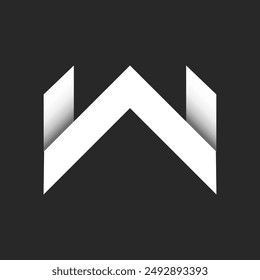 Monogram W letter logo with folded paper effect, 3D overlapping white ribbons typography design template.