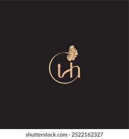 Monogramm Hochzeitskonzept Initial Linie Logo TH modern Kreis Blumenbuchstabe