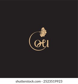 monograma casamento conceito inicial linha logotipo OU moderno círculo floral letra