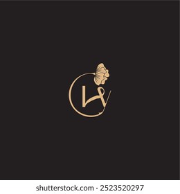 monogram wedding concept initial line logo LY modern circle floral letter