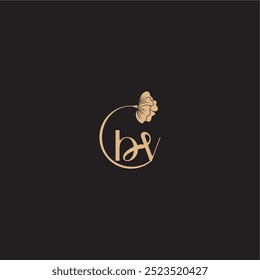 monogram wedding concept initial line logo BV modern circle floral letter