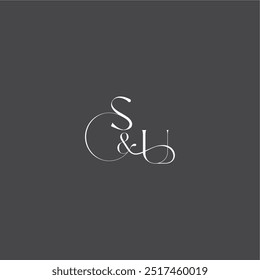 monograma casamento logotipo conceito inicial com linha SU luxo curvy estilo letra