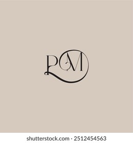 monogram wedding logo elegant and luxury style PM dinamyc curvy initial concept letter