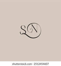 monogram wedding logo elegant and luxury style SN dinamyc curvy initial concept letter