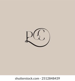 Monograma logotipo de la boda elegante y estilo de lujo PC Dinamyc Curvy letra inicial del concepto
