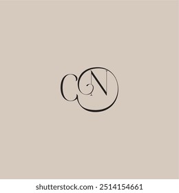 Monograma de la boda del logotipo elegante y de lujo del estilo CN Dinamyc Curvy letra inicial del concepto