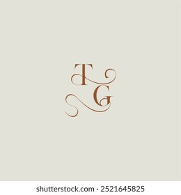 monograma estilo de casamento logotipo conceito inicial com linha fina TG carta curvy moderna contemporânea