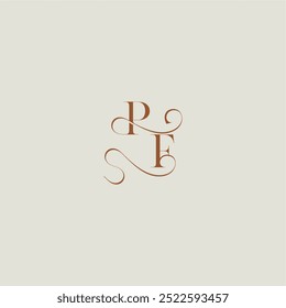 monograma estilo casamento logotipo conceito inicial com linha fina PF carta curvilínea moderna contemporânea