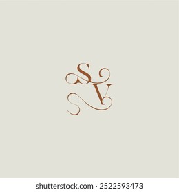 monograma estilo casamento logotipo conceito inicial com linha fina SV contemporâneo carta curvilínea moderna