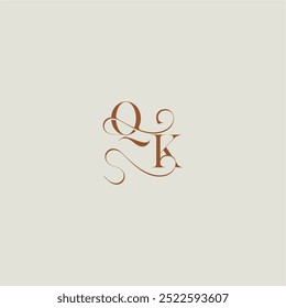 monogram wedding style logo concept initial with thin line QK contemporary modern curvy letter