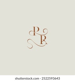 monograma estilo casamento logotipo conceito inicial com linha fina PR carta curvy moderna contemporânea
