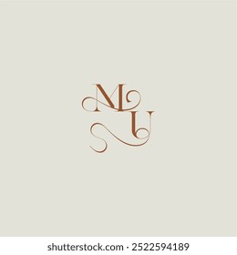 monograma estilo de casamento logotipo conceito inicial com linha fina MU carta curvy moderna contemporânea