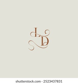 Monograma de estilo de boda concepto de logotipo inicial con línea delgada LD letra curvy moderna contemporánea