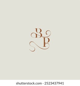 monograma estilo casamento logotipo conceito inicial com linha fina BP carta curvilínea moderna contemporânea