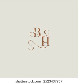 monogram wedding style logo concept initial with thin line BH contemporary modern curvy letter