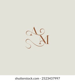 monograma estilo casamento logotipo conceito inicial com linha fina AM carta curvilínea moderna contemporânea