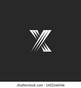 Monogram X letter logo design element, overlapping black and white lines shape and cross symbol