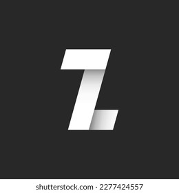 Monogram Z logo bold letter 3d ribbons, broken line symbol design idea, paper cut gray and white gradient, creative identity zigzag shape.